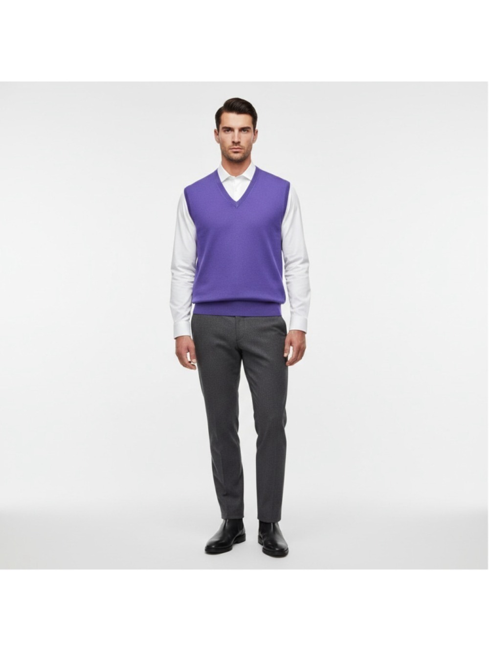 Mirto NWT Sweater Vest XL Purple V-Neck 100% Wool Zegna Baruffa Yarn Spain